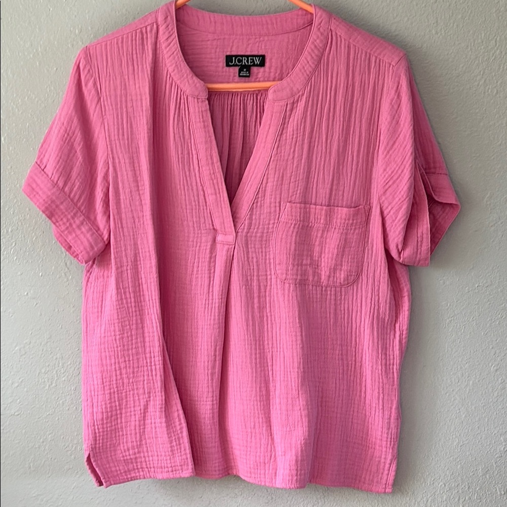 J. Crew Pink Blouse with Cuffed Sleeves and Mandarin Collar - Picture 1 of 4